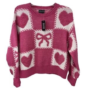 NWT MAJOR LABEL GROUP Pink Heart Oversized Sweater Size S Soft